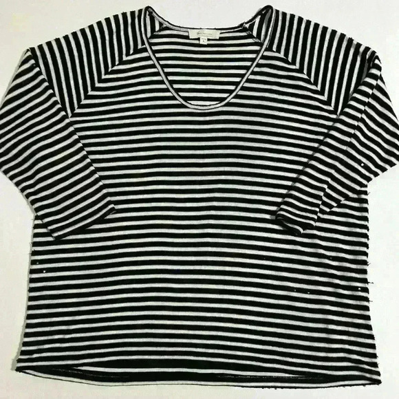 Two by Vince Camuto Black & White Sequined Striped Top - Picture 1 of 7